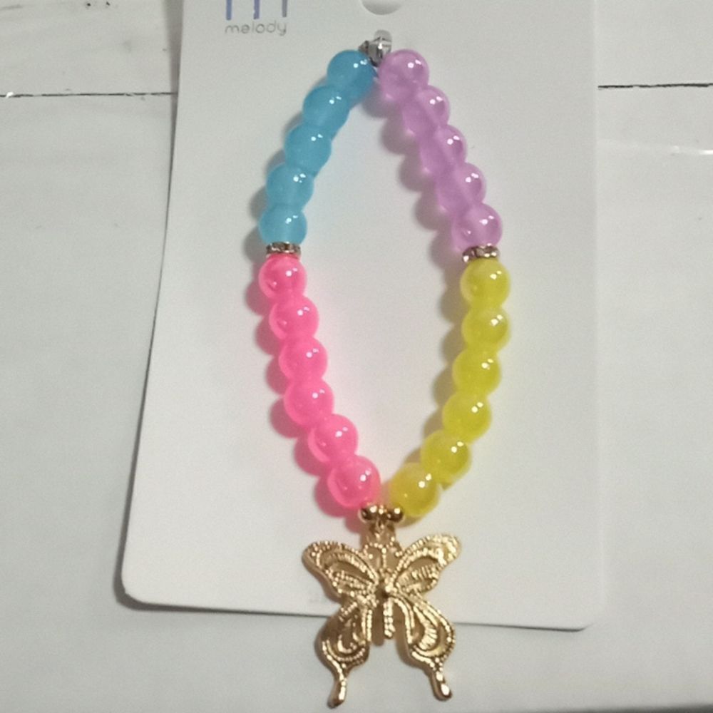 Melody multi color beaded bracelet with butterfly pendant